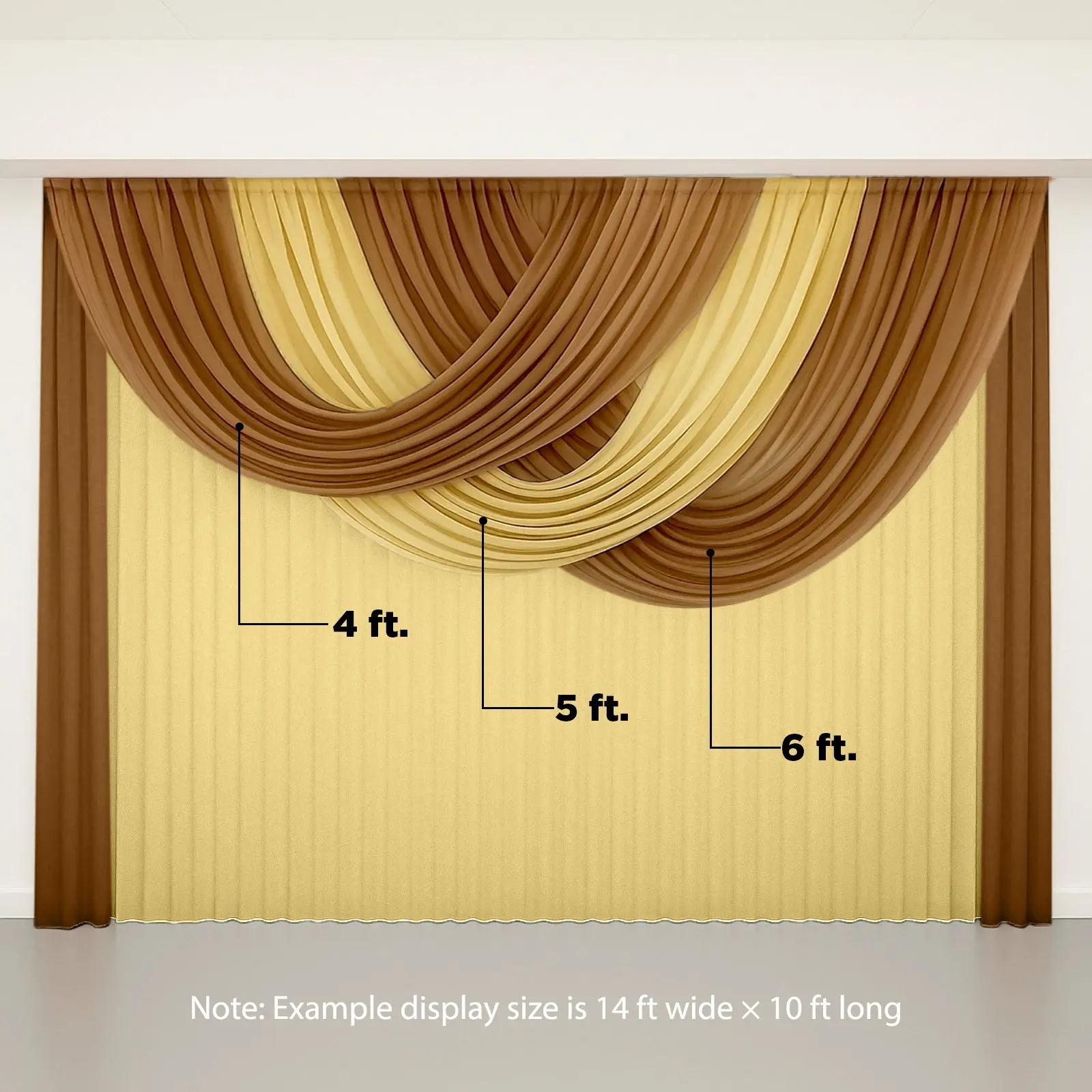 Sheer Chiffon Valance Curtain (4ft x 6ft) - Gold Rod Pocket Voile Drape, Backdrop Panel for Weddings, Restaurants, Tents