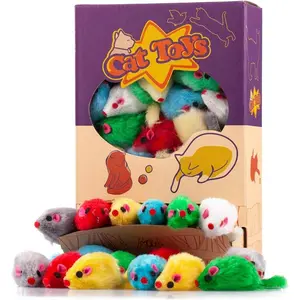 36 count 4.1'' Furry   Mice Rattle Small  Kitten Interactive Play Assorted Color