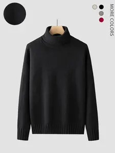 Men's Fall Winter High Neck Sweater, Casual Plain Knit Pullover, Fitted Warm Insulated Top for Home & Outdoor Wear, Sweater Knitwear