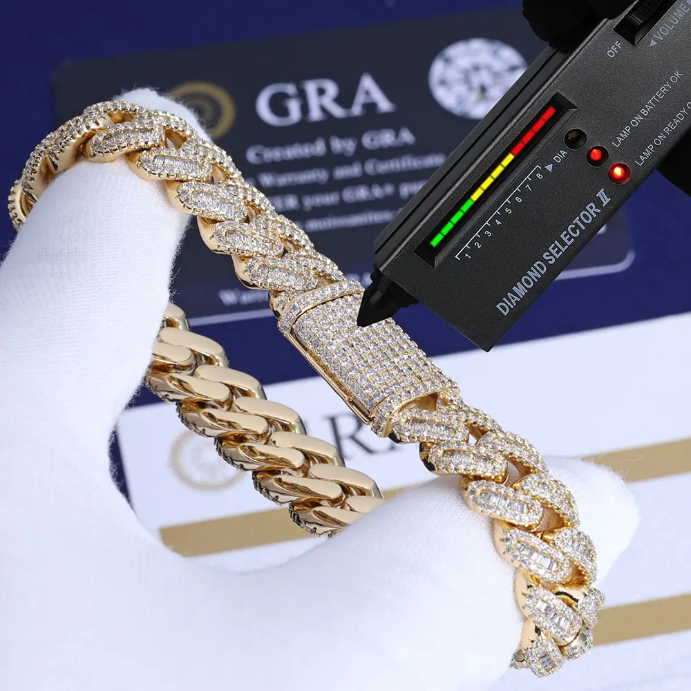 popularNew 12mm VVS Moissanite Cuban Link Chain 925 Sterling Silver VVS Diamond Bling Iced Out Women Two Stone Necklace