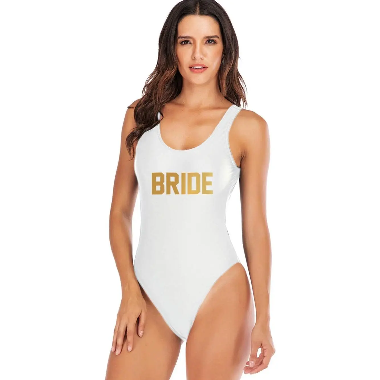 Bride to Be Squad Women One Piece Swimsuits Letter Print Swimwear High Cut Monokini Bridesmaid Team Bathing Suits