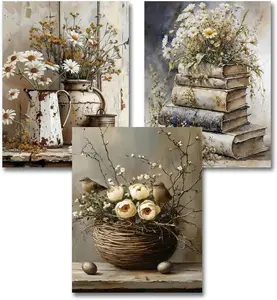 3 Pack Stamped Cross Stitch Kits for Adults - Cross Stitch Kits for Beginners,11 CT Rural Retro Flower Cross Stitch Patterns Dimensions DIY Counted Cross Stitch Kits for Adults Arts Craft 12x16 inch