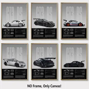6 Piece Frameless Canvas Poster Set, Sports Car Collection Decor, Fashion Automotive Art, Modern Home Decoration, Wall Art for Living Room
