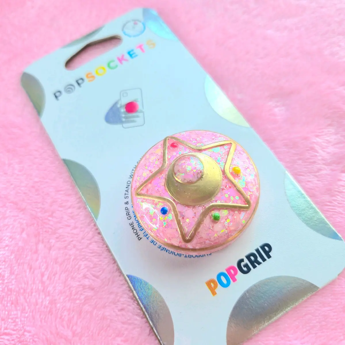 Sailor Moon Magical Pink Star PopSocket - Enchanting Phone Grip & Stand for Smartphones - Accessories car Cellphone Sparkling Glitter Game