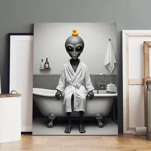 Alien Bathroom Relaxing Fun Poster, Modern Art, Fashion Poster, Living Room Bedroom Decoration, Hallway Office Mural, Kitchen, Home Poster, Ideal Gift, Ornaments