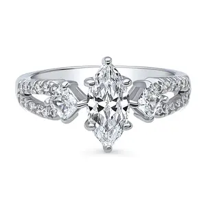 3-Stone 1ct Marquise CZ Split Shank Ring in Sterling Silver