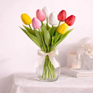 12pcs Realistic Tulip Artificial Flowers, Living Room Table Decor, Wedding Party Decoration, Bedroom Bathroom Bouquet, Valentine's Day Gift, Artificial Flower Set