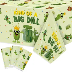 Pickle Party Tablecloths - 3Pcs Kind of a Big Deal Cucumber Birthday Party Table Covers Decorations, Vegetable Themed Rectangular Plastic Disposable Table Cloth for Adults Kids Birthday Fruit Events