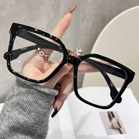 Women's Plastic Oversized Square Frame Glasses, Stylish Square Frames, Fashionable Casual Style, Durable PC Lenses for Show Activities, Trendy Casual Glasses, Fashion Eyewear