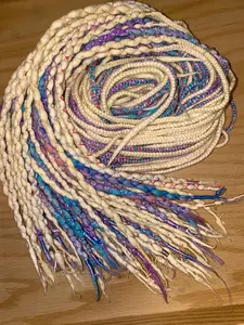 Lt Blonde & Unicorn Dread Extensions - 17" Semi-Permanent Hair Braiding Set - 60 Pieces for Fun Hairstyles or Dreadfalls - Pencil Thickness & Skinnier Design - Real Hair Dreads for Natural Look