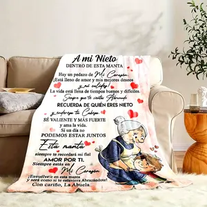 All Seasons Soft Vintage Flannel Flannel Bed Blanket with Digital Print Craftsmanship - Heartfelt Spanish Message for Grandson, Machine Washable, Ideal Gift for Birthdays or Anniversaries-280GSM