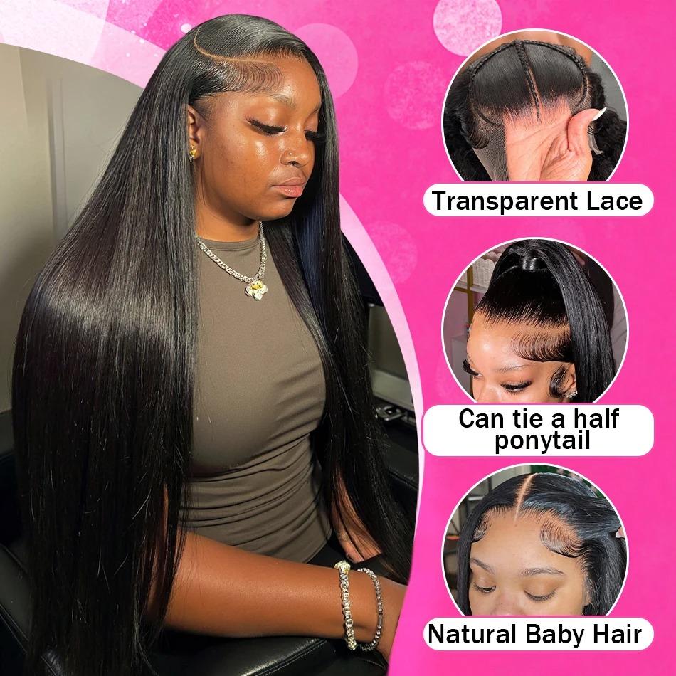 Smooth Straight 13x4 13x6 Transparent Lace Front Wig Human Hair 360 Full HD Lace Frontal Human Hair Wigs For Women Brazilian Remy Hair 12A Grade Wig Natural Black PrePlucked Hairline