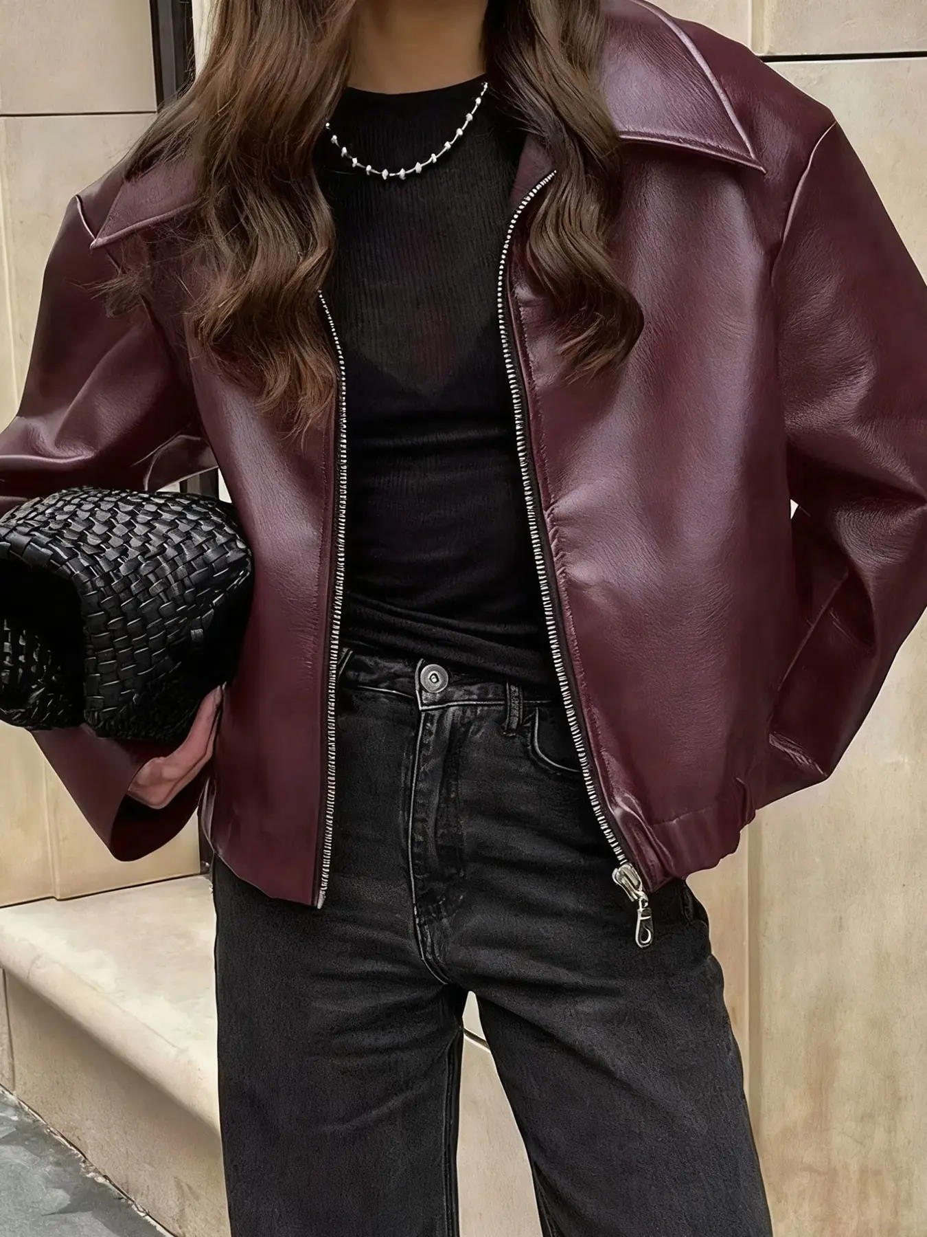 Women's Autumn Casual Jacket, Wine, Comfortable Fit, Long Sleeve Design, Perfect for Daily Wear and Outdoor Activities