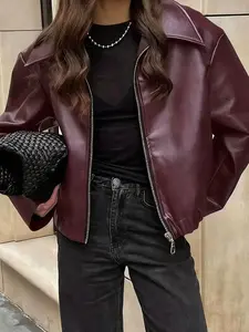 Women's Autumn Casual Jacket, Wine, Comfortable Fit, Long Sleeve Design, Perfect for Daily Wear and Outdoor Activities