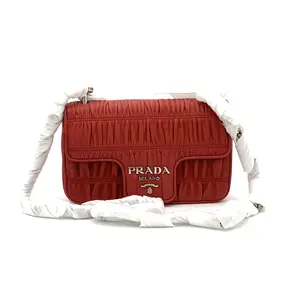 Pre-owned PRADA Leather Shoulder Bag Chain Flap Nappa Gaufre Red Small W/N/A #4349