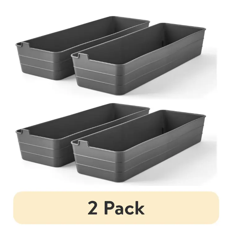 2-Pack Gray Plastic Drawer Organizer Trays – 5" x 15" Utility Storage Bins