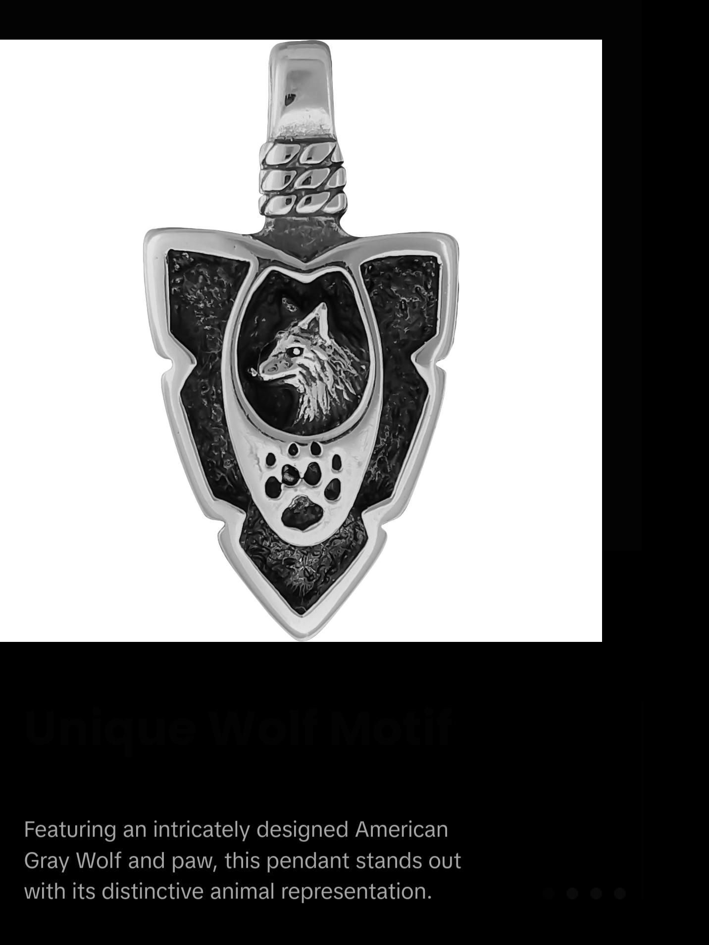 Wolf Pendant, Arrowhead pendant, no Inlay, 925 Sterling Silver