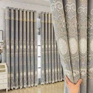 1pc Double Layer Blackout Curtains, European Palace Embroidered Pearl Design, Soft Sheer & Blind Combo, Easy Install for Bedroom Living Room, Home Decoration Curtain