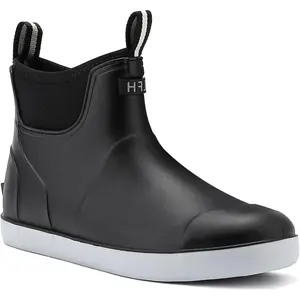 Men's Waterproof Ankle Deck Rain Boots - Anti-Slip Traction Rubber Work Shoes, High-Performance Footwear for Fishing and Farming, Closed-Toe Black Garden Shoes