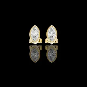 1.00 TCW Minimal Marquise Bezel Lab Diamond Stud Earrings with Elongated Navette Silhouette