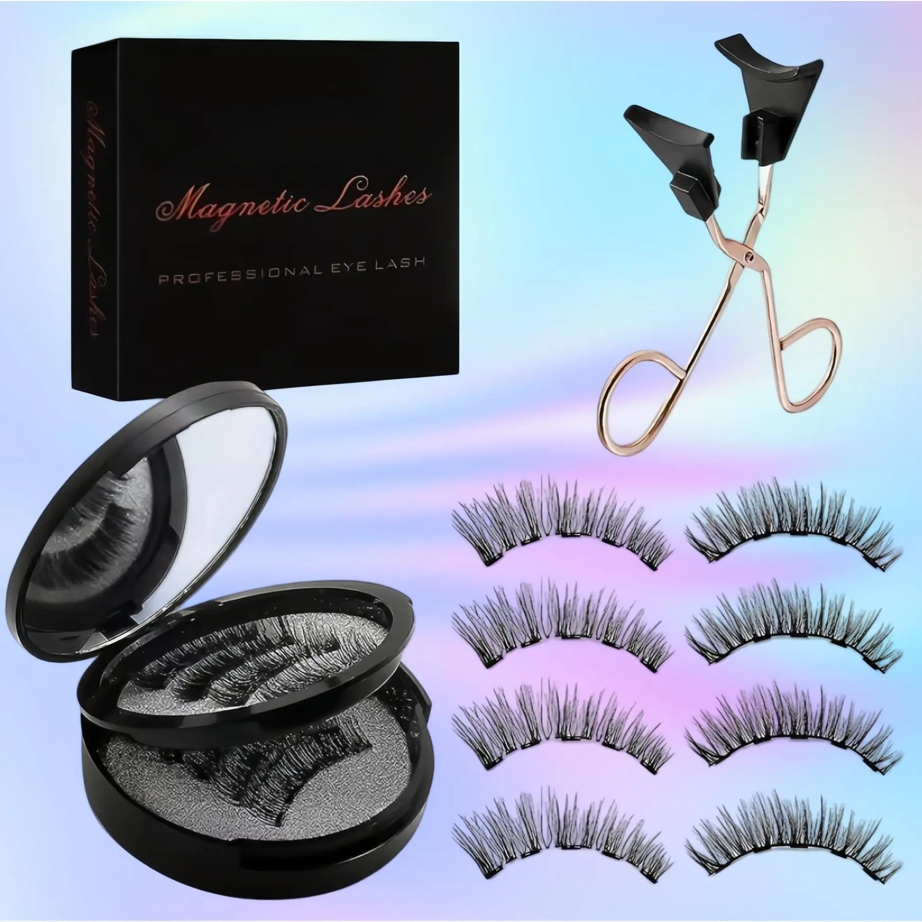 Reusable Magnetic Eyelashes 4 Pair, Easy to Wear Natural Style with Eyelash Applicator Makeup