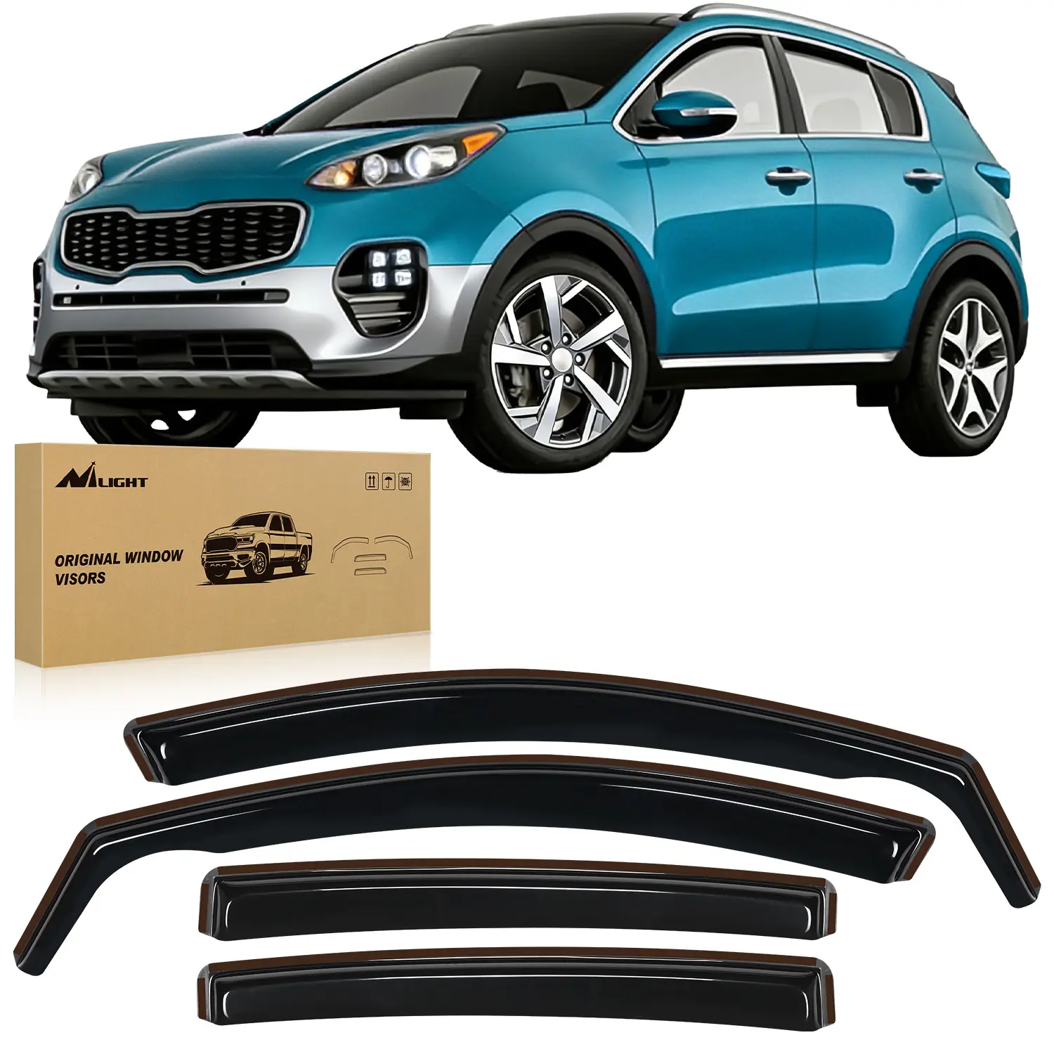 Nilight 4PCS Aerodynamic Acrylic In-Channel Rain Guards, Tool-Free Double Fixation Shatterproof Anti-Fog Vent Window Deflectors for Kia Sportage 2017-2022, Vehicle Exterior Accessories, All Weather