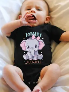 Baby "Totally Adorable" Elephant Short Sleeve Cotton Bodysuit, Cute Animal Graphic Romper