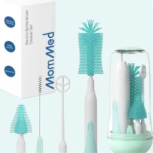 MomMed Electric Bottle Cleaning Brush, Baby Bottle Brush Cleaner Water Bottle Cleaning Kit, Nipple Brush Pacifier Cleaner Straw Cleaner Brush for Newborns,4 Packs Set
