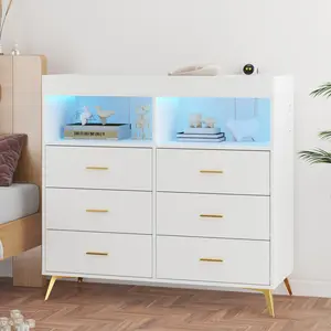 Nursery Changing Table Dresser with LED Lighting and Charging Function, Baby Changing Table Dresser for Infants with LED Lights, Charging Station & Changing Pad