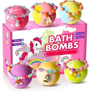 Unicorn Bath Bombs for Kids Girls 6 Natural Fizzy Bath Bomb Set with Jewelry & Toys Moisturizing Bubble Bath Birthday Christmas Easter Valentine Gifts