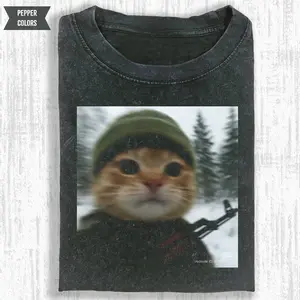 Winter Cat Soldier T-Shirt, Feline Warrior Tee, Snowy Cat Guard T-Shirt, Animal Shirt, Funny Graphic Tee, Funny Cat Shirt, Unisex Meme Gift For Menswear Womenswear Streetwear