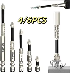 4/6PCS Impact-Resistant Magnetic Screwdriver Bit Set – Non-Slip Cross Head, Titanium Alloy Drill Bits, High Strength Impact Driver Bits