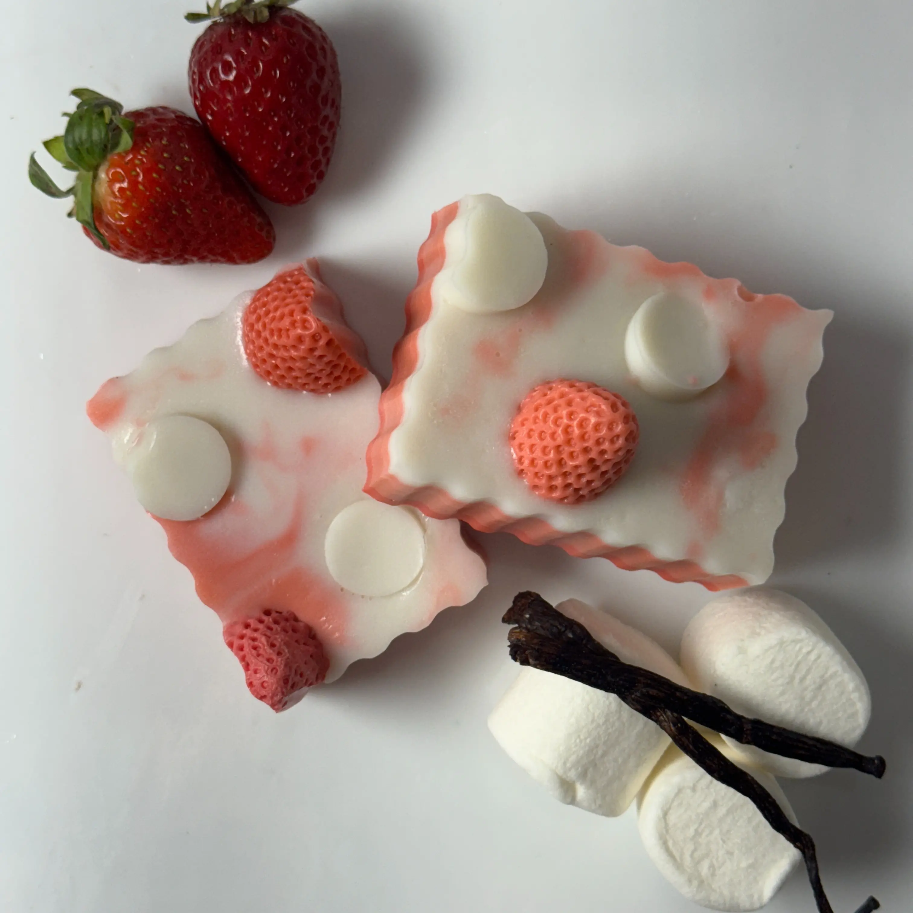 Strawberry Marshmallow Vanilla Goats Milk Soap Handcrafted Hydrating Soothing Vitamins A D Cruelty Free Sulfate Free Soft Texture Ideal for Nourishing Skin Body Care