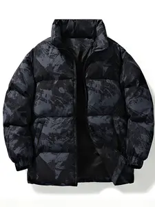 Men's Winter Camouflage Hooded Jacket - Stand Collar with Zipper Pockets, Polyester Fiber Warm Filling, Machine Washable Outdoor Mountaineering Camping Casual Coat