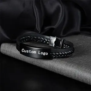 Customized Handmade Leather Men's Bracelet Personalized Name Symbol Bracelet Family Gift with Child and Family Name Gifts
