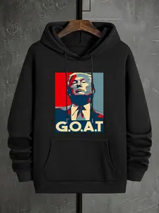 Men's Goat Print Hoodie, Regular Fit Casual Graphic Hooded Sweatshirt for Spring & Fall, Fashion Men's Top for Daily Wear