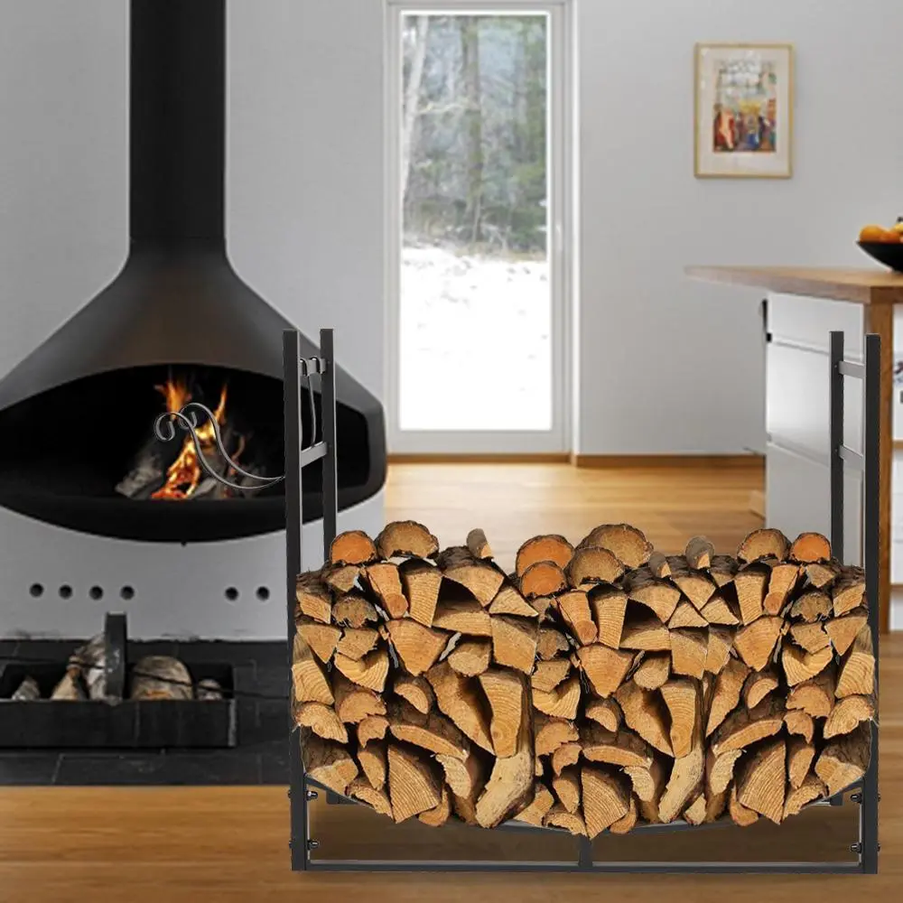 33" Decorative Firewood Holder, Outdoor Furniture Storage Shelf for Summervibes Firewood Organization