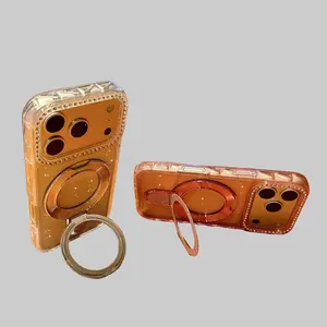 Pink Glitter MagSafe Phone Case with Ring Holder, Bling Rhinestone Camera Protective Cover for iPhone 17/16/15/14/13/12 Pro Max, Shockproof Sparkly Kickstand Case for Women Girls