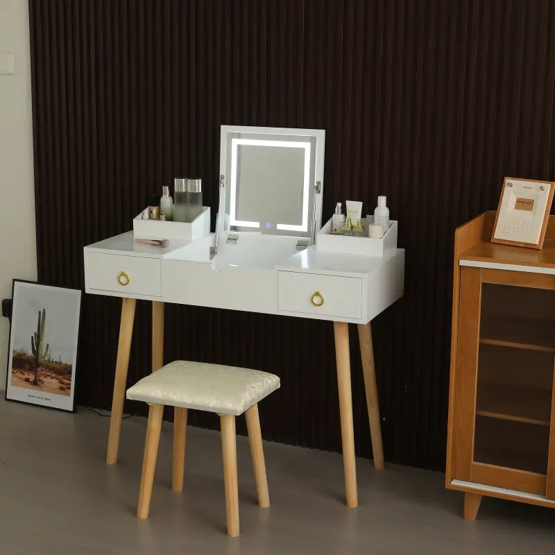 High end and high-quality Vanity Desk Set with LED Lighted Mirror & Power Outlet, Flip Top Makeup Vanity Table with Drawers & Cabinet, for Bedroom, Bathroom, vanity  without  let decofy  vanity vanity  set