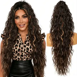Plodon 18/20/30-inch Chocolate Brown with Caramel Blonde Anti-Tangle Claw Clips for Ponytails, Heat Resistant, Shape Retention, Easy to Clean, No Pressure Marks, Gentle on Sensitive Scalps, Suitable for All Seasons summervibes quick style wig