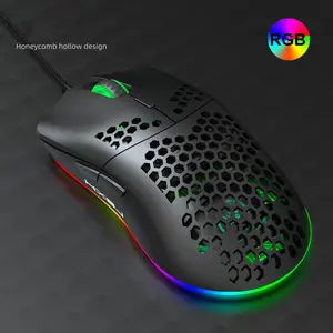 HXSJ Wired Gaming Mouse, Honeycomb Design RGB Light-emitting 6400DPI Game Mouse, 6 Keys Ergonomic Ultralight Wired Mouse for Gaming, Office, Home, Computer Peripherals