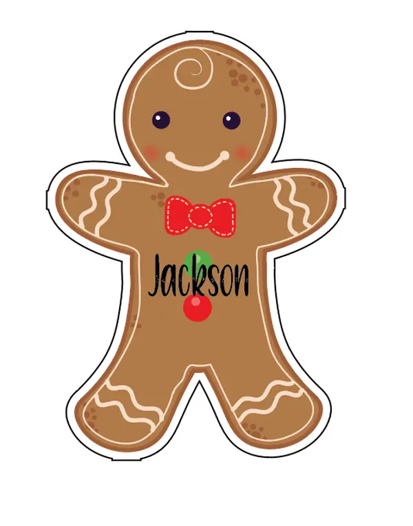 Gingerbread Boy Bow Tie Personalized Cruise Door Magnet | Cute Vinyl Magnet for Ship Cabin Door, Fridge, Locker & Metal Wall Decor – Reusable Non-Slip Decorative Magnet - Keepsake Gift for Family Trips, Christmas & Holiday Party
