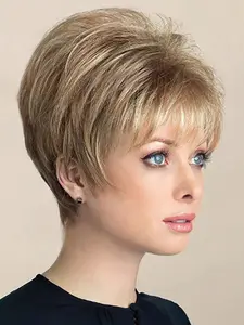 Elegant Pixie Cut Bangs Wig, Realistic Synthetic Heat Resistant Hair, Suitable for Women, Daily Use, Rose Net Cap, Straight Style, Synthetic Natural Looking, Synthetic Machine Wigs