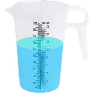 32 oz (1 quart) measuring pitcher, plastic, multipurpose — great for chemicals, oil, pool and lawn — ounce (oz) and milliliter (mL) increments (1000 mL)