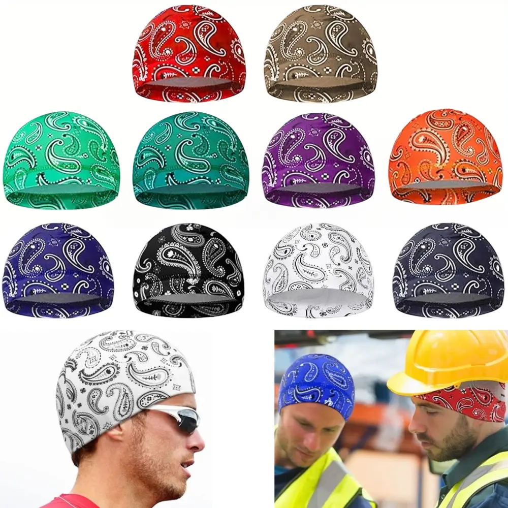 10Pcs Men Skull Caps Cooling Helmet Liner Caps Cycling Sweat Wicking Beanie Do Rag Head Wrap Bandana