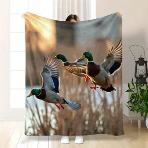 Stunning Mallard Ducks in Flight Fleece Throw Blanket