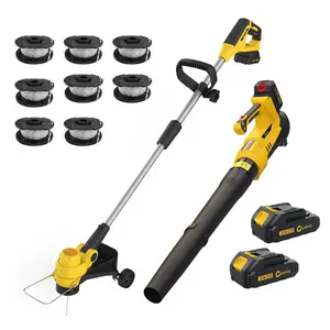 20V Leaf Blower & Trimmer Combo, 550CFM 130MPH Power, 12 Inch Weed Wacker with 2 Batteries, Black Yellow - SummerVibes