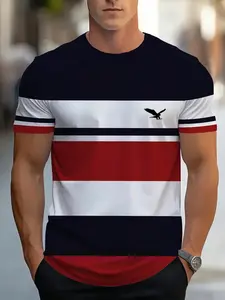 Men's Lightweight Polyester T-Shirt, Summer Fashionable Quick-Dry Short Sleeve, 3D Digital Print, Casual Crew Neck, // Stripe