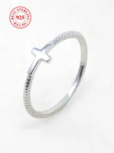 S925 Sterling Silver Cross Design Ring, Minimalist Plain Ring, Fashion Accessories for Women & Girls, Trendy All-match & Exquisite Jewelry for Birthday Gift