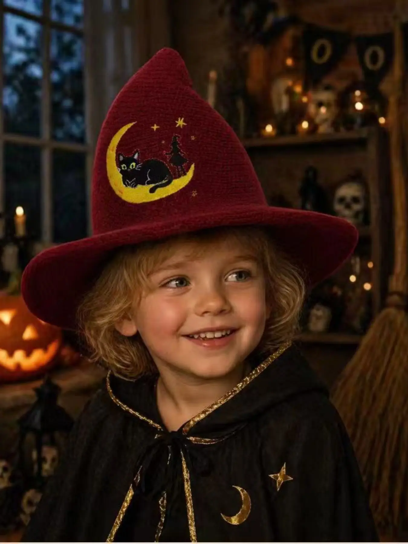 Halloween Kids Hat Embroidered Witch Hat, Harry Potter Wizard Hat, Cross-Border Party Hat, Halloween Festival Accessory